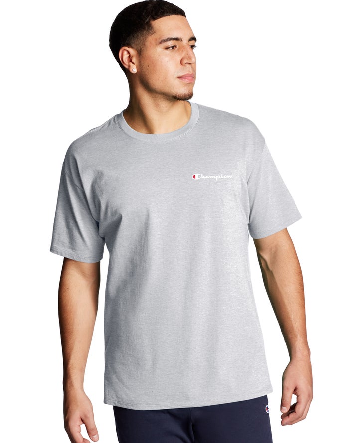 Champion Classic Jersey Script Logo Grey T-Shirt Mens - South Africa KYSOZA024
